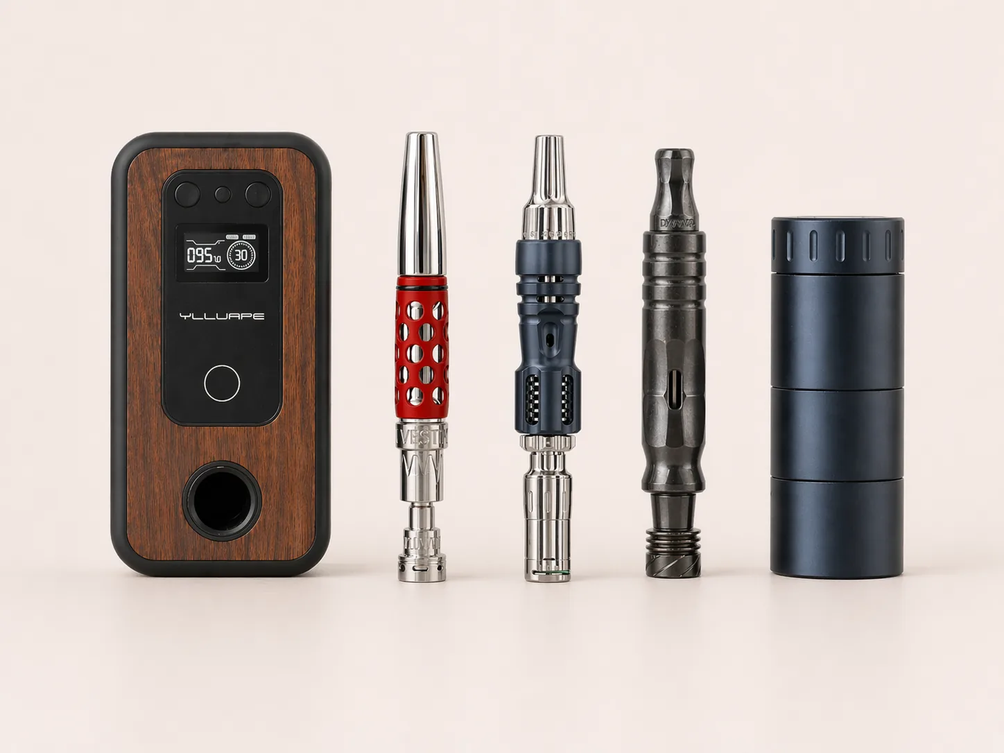 Vergleichssetup mit Premium-Vaporizer, Mundstück und Mühle